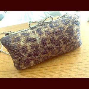 CACHE Animal Print Sequin Evening Crossbody Bag
